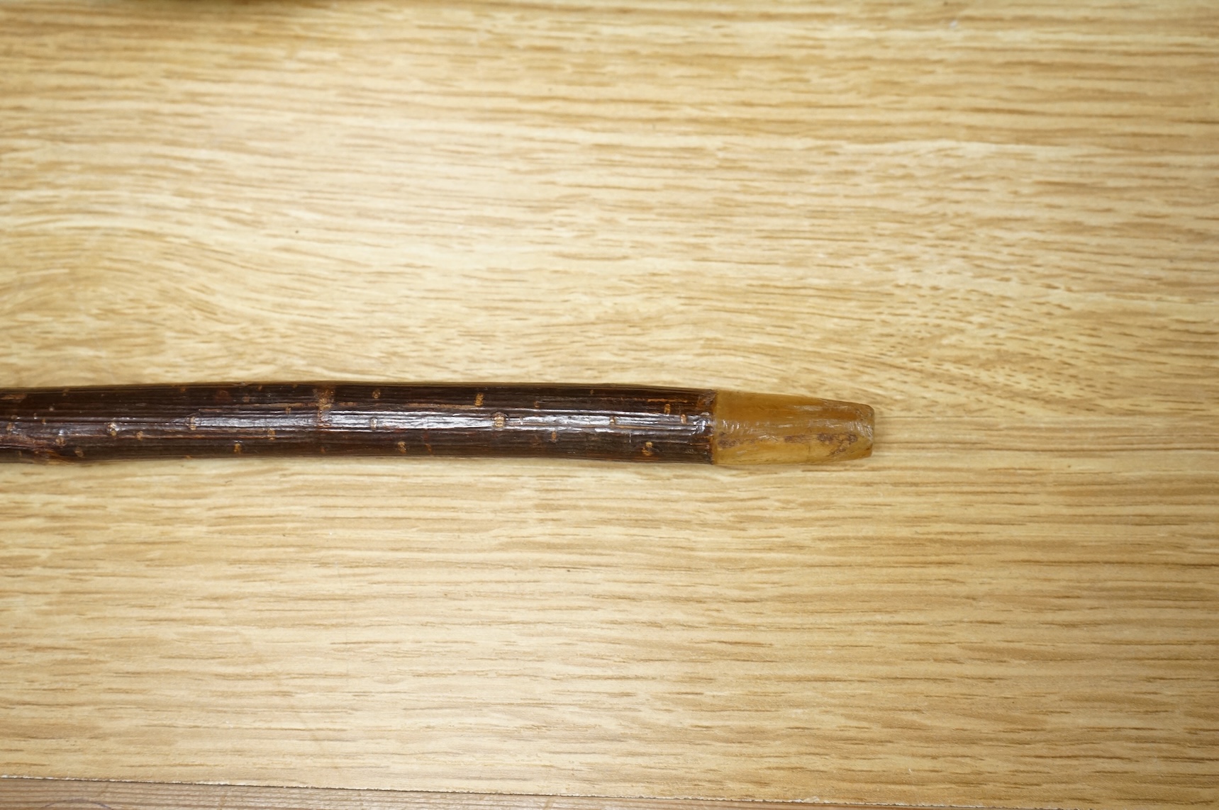 An early to mid 20th century painted wood and horn shepherd’s crook, 132cm in length